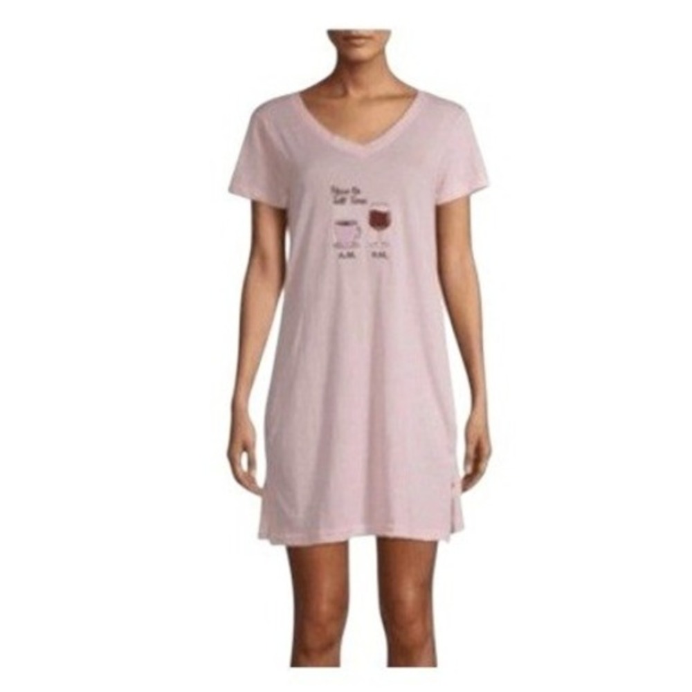 Sleep & Co Sleep Shirt Nightgown Pink Knit‎ V-Neck Short Sleeve Pajama Top S